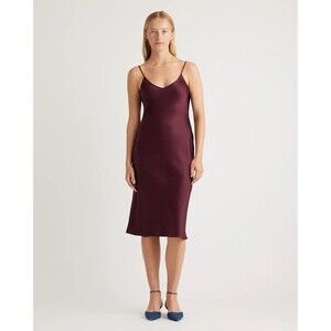 Quince 100% Washable Silk Slip Dress Size XL Burgundy